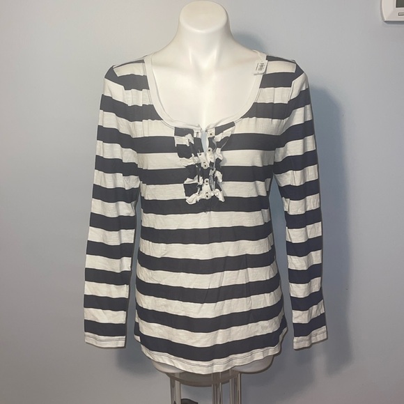 Old Navy blue and white striped fairy grunge coquette henley top. NWT. Large - Picture 1 of 11